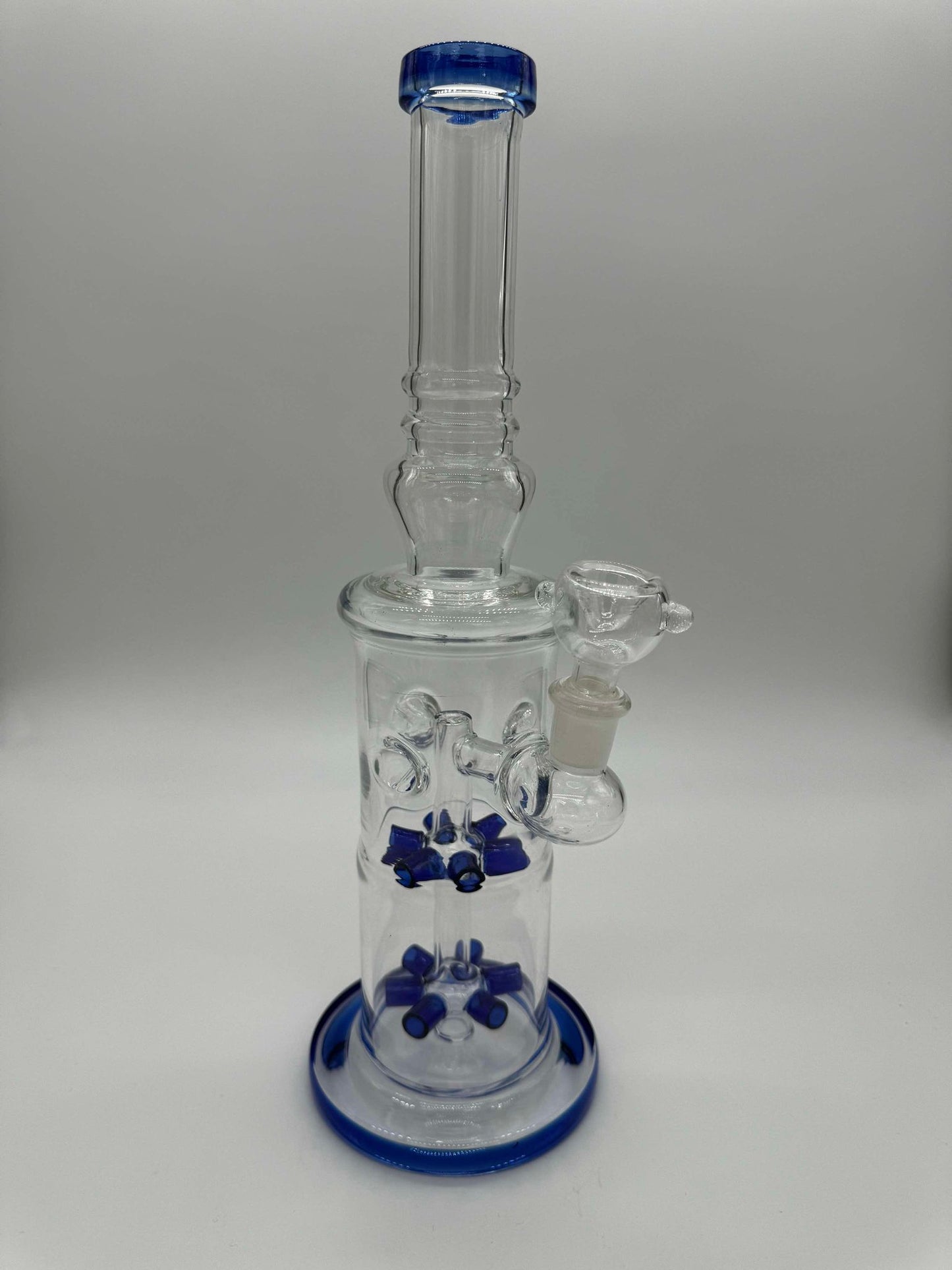 2 inch water pipe featuring double perc and eye-catching blue accents