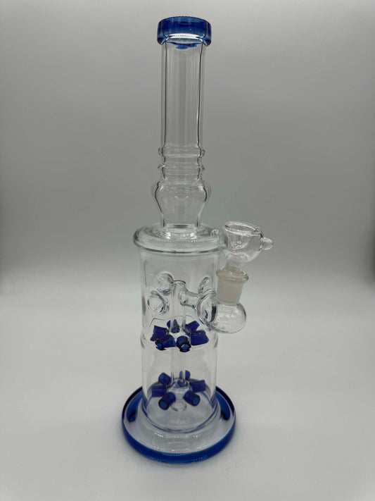 2 inch water pipe featuring double perc and eye-catching blue accents