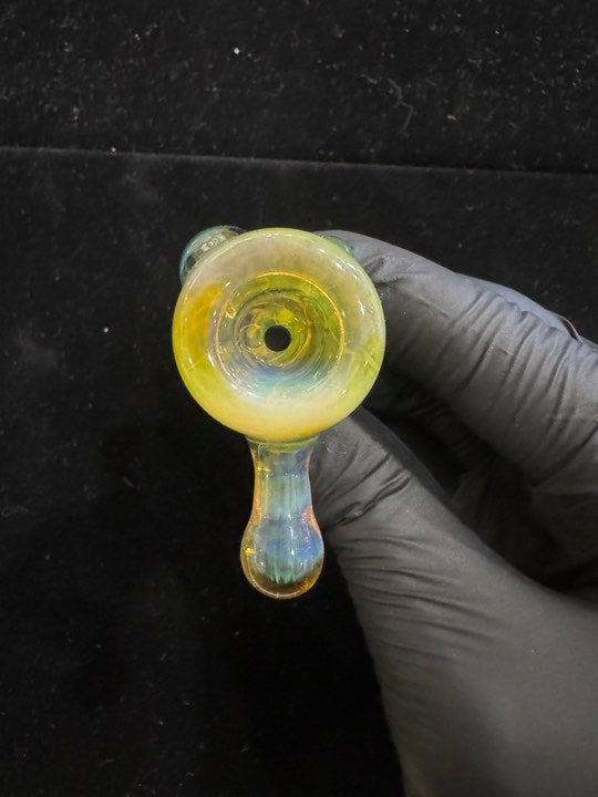 Top View of yellow and blue bowl.