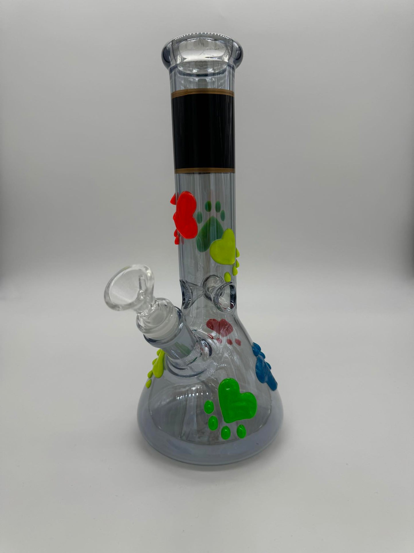 Paw print 10 inch beaker fumed with color paw prints - UV Reactive Bong
