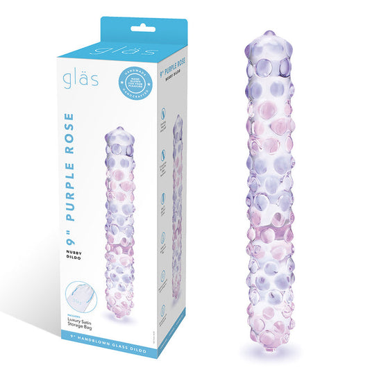 Glas 9 inches Purple Rose Nubby Dildo.