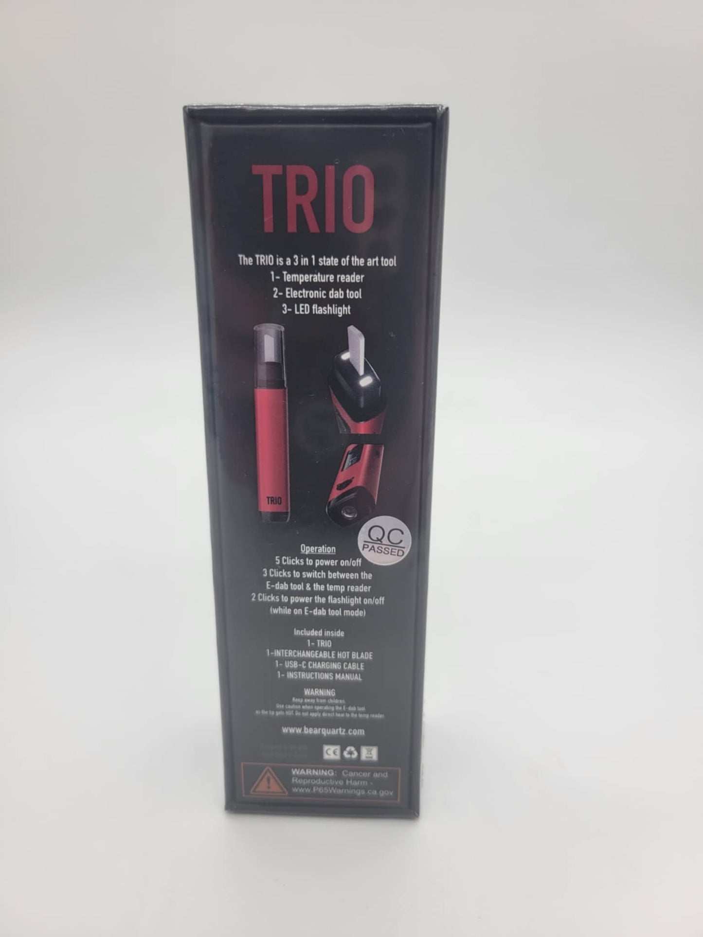 Back Side of Bear Quartz Trio in Red. Hot Knife, Dab Tool and it monitors the temp