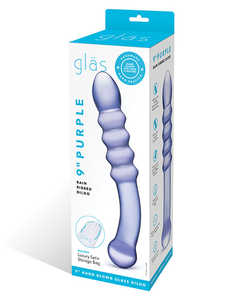 9 inch Glas Purple Rain Ribbed Dildo