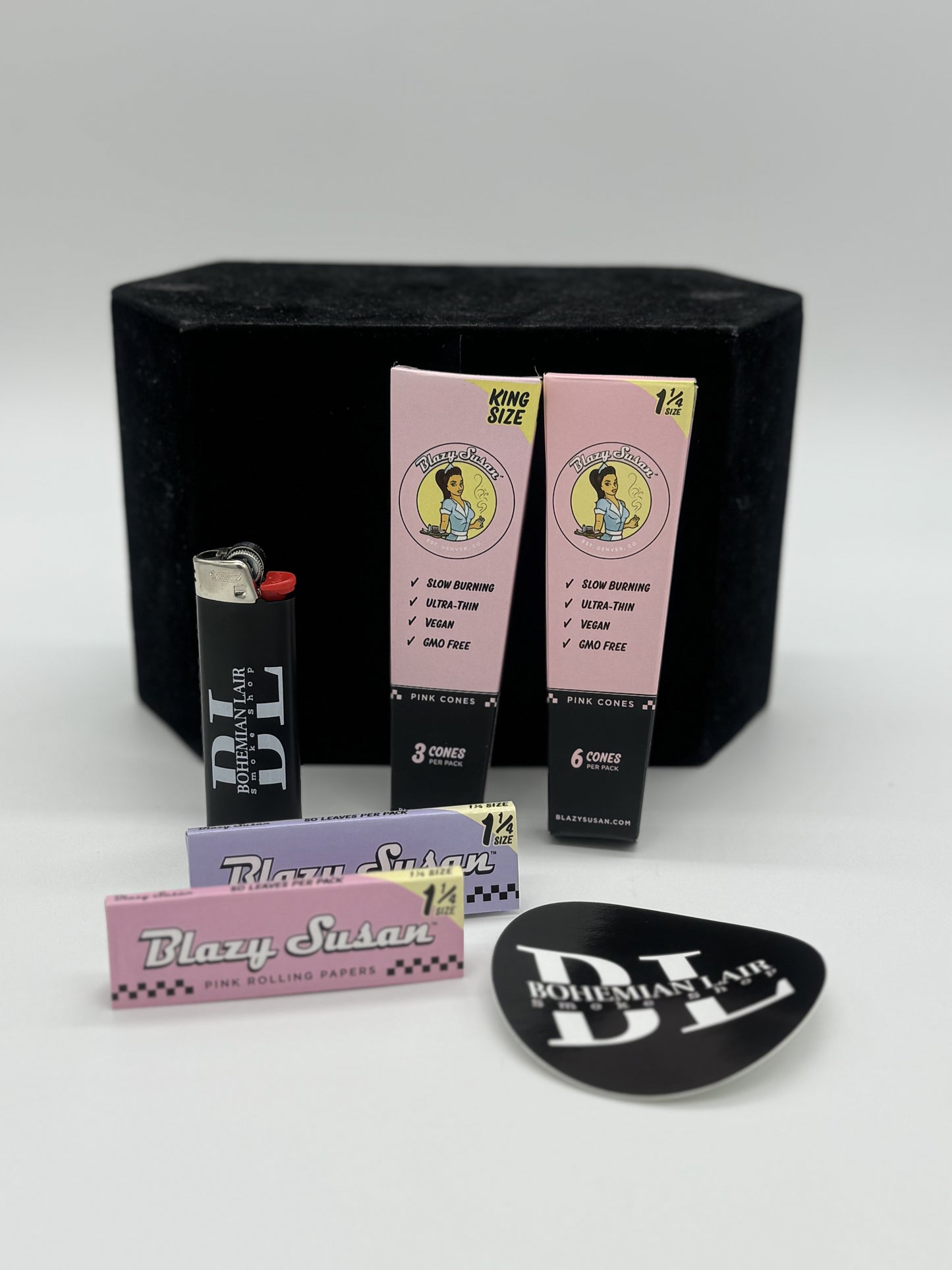 Blazy Susan Paper Bundle along with a Bohemian Lair Bic Lighter